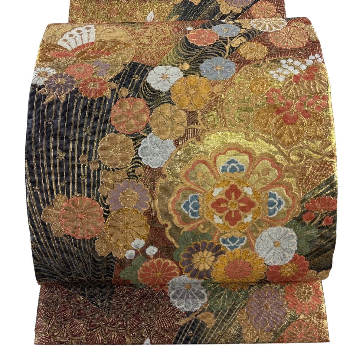袋帯 秀品 織匠 華の舞 振袖向き 華文 蝶 金銀糸 箔 金色 六通 正絹