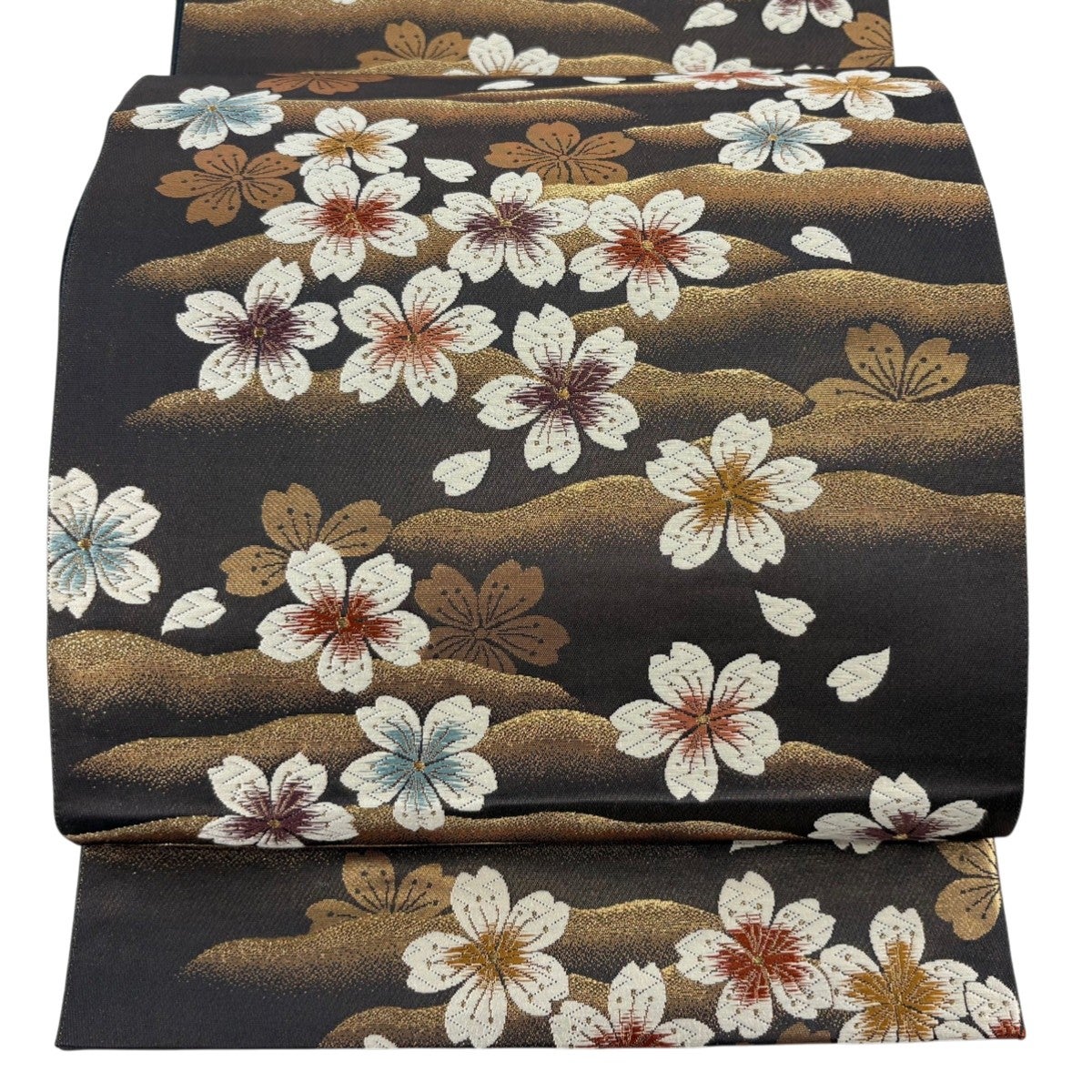 袋帯 名品 花井幸子 落款あり 松竹梅 市松 唐織 薄茶色 お太鼓柄 袋帯 名品 花井幸子 落款あり 松竹梅 市松 唐織 薄茶色 お太鼓柄