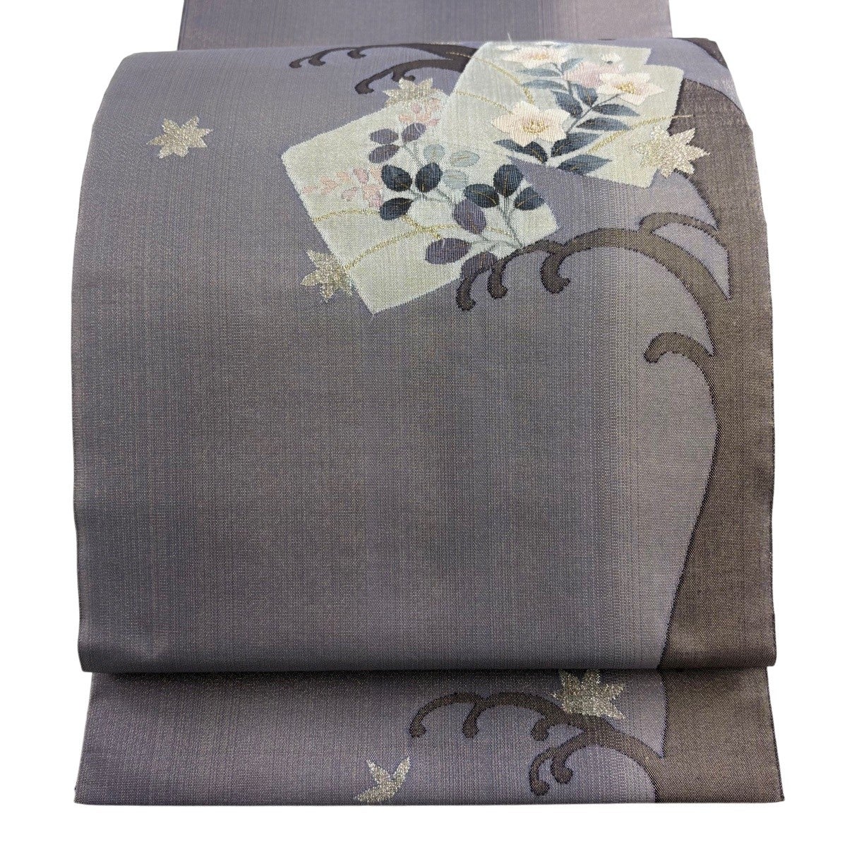 美品】 袋帯 名品 落款あり 辻が花 箔 灰緑 お太鼓柄 正絹｜中古・古着 