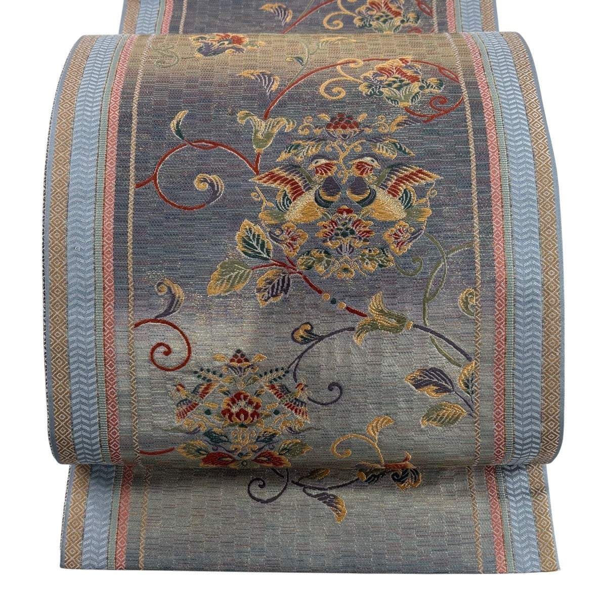 美品】 袋帯 秀品 草花 花唐草 金糸 箔 茶色 六通 正絹｜中古・古着