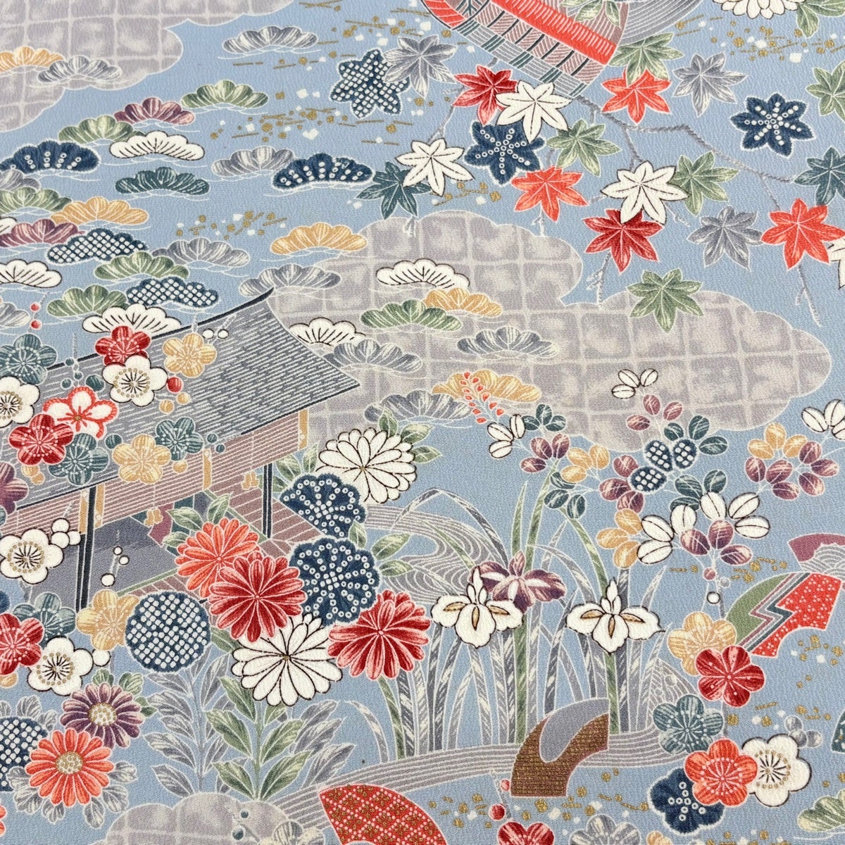 反物 秀品 小紋 草花 雲文 水色 正絹｜中古・古着・リサイクル着物通販