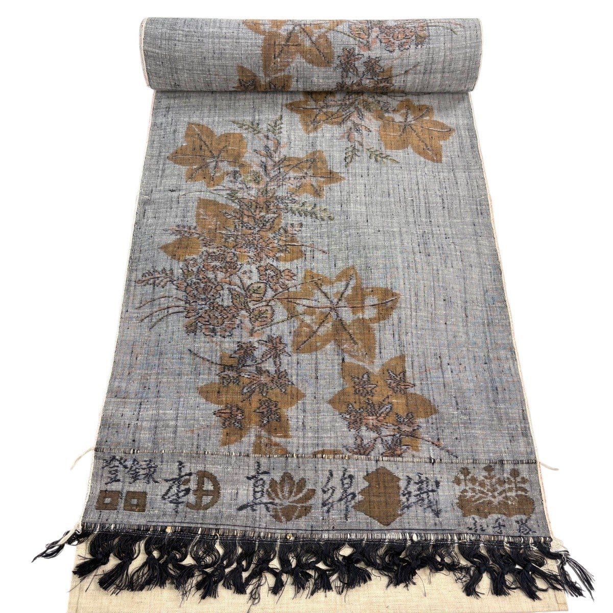 反物 秀品 紬 草花 灰色 正絹｜中古・古着・リサイクル着物通販