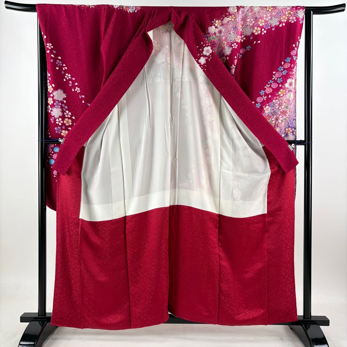 美品】 振袖 身丈160cm 裄丈65cm M 袷 袋帯フルセット 手鞠 牡丹 銀