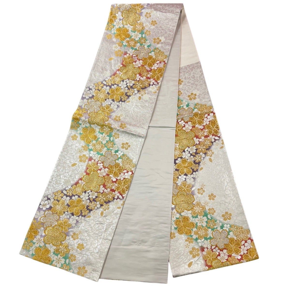 美品】 振袖 身丈160cm 裄丈65cm M 袷 袋帯フルセット 手鞠 牡丹 銀