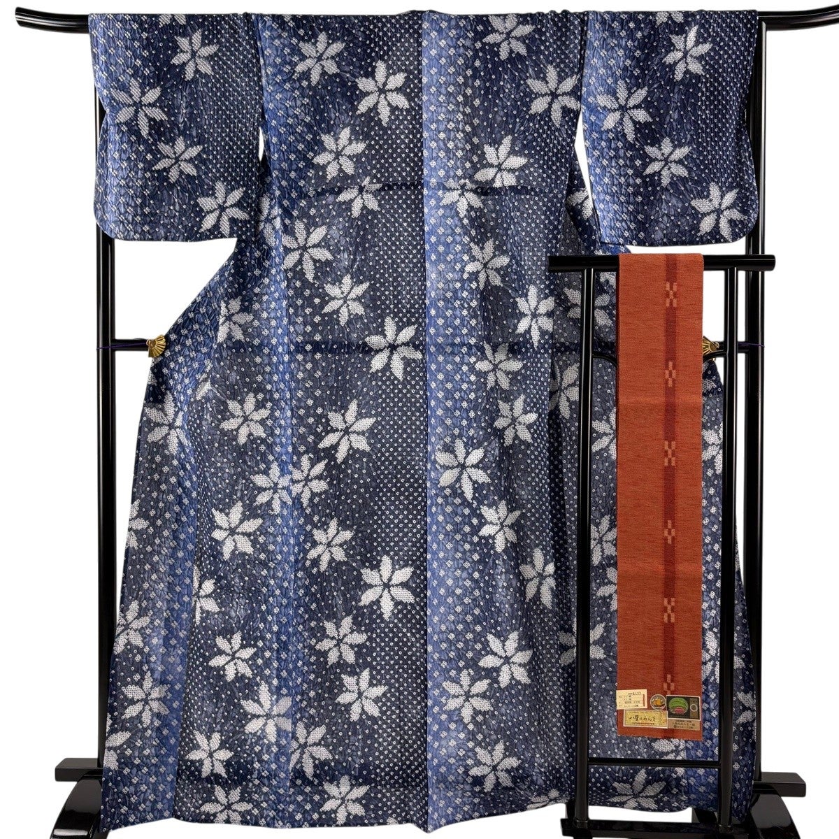 浴衣 身丈157cm 裄丈68cm L 半幅帯セット 絞り浴衣 菊 ぼかし 紫 綿