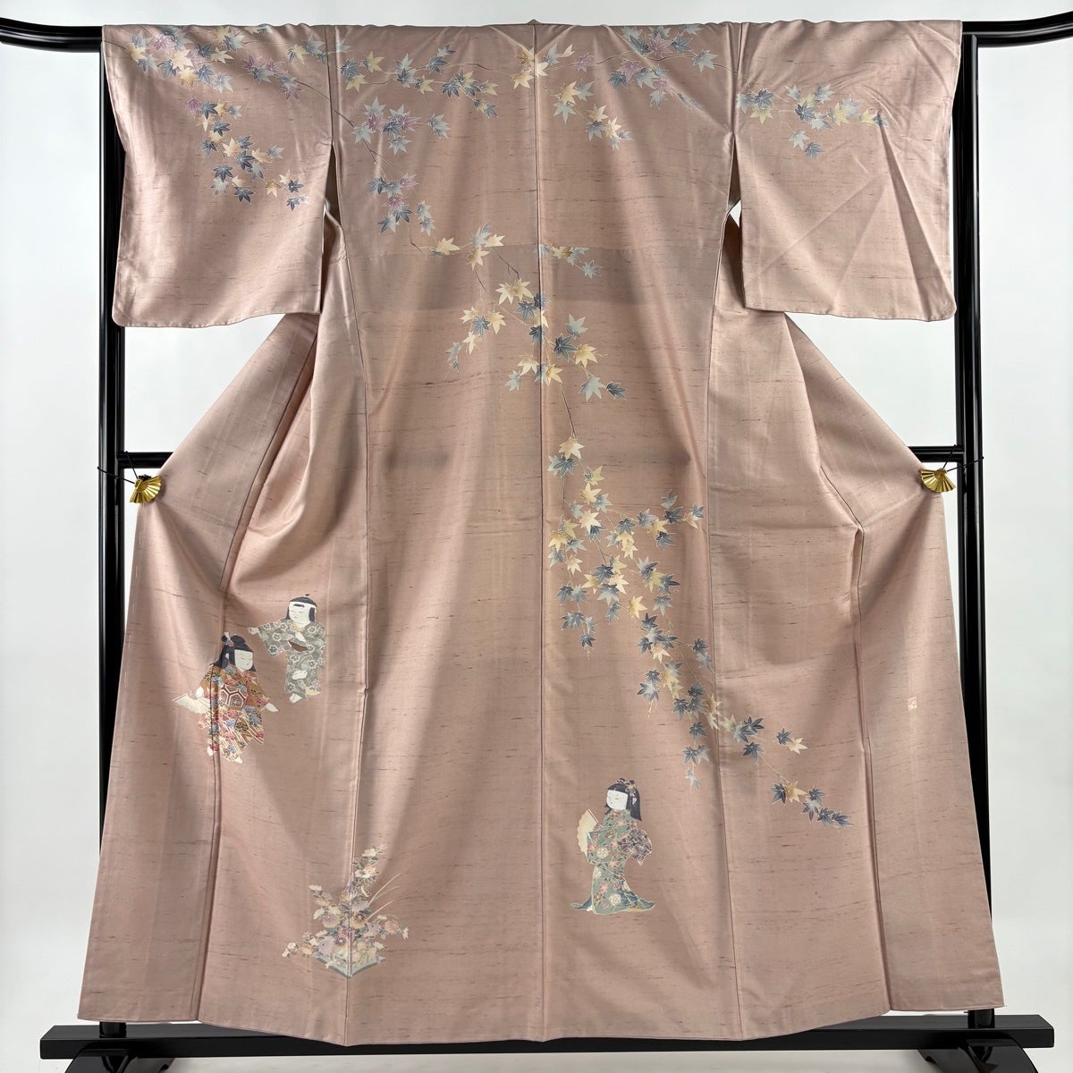 美品】 付下げ 身丈158cm 裄丈65cm M 袷 紬地 幾何学模様 茶緑色 正絹