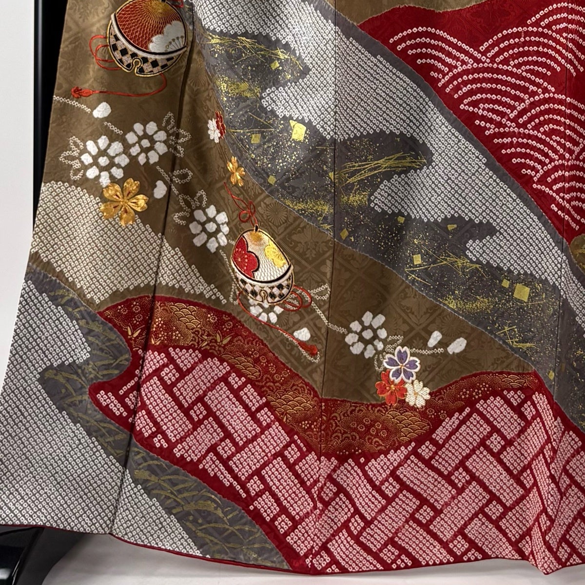 美品】 振袖 身丈164cm 裄丈66.5cm M 袷 袋帯フルセット 鈴 桜 金糸
