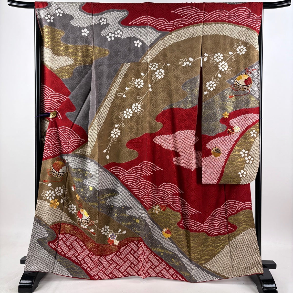 美品】 振袖 身丈164cm 裄丈66.5cm M 袷 袋帯フルセット 鈴 桜 金糸