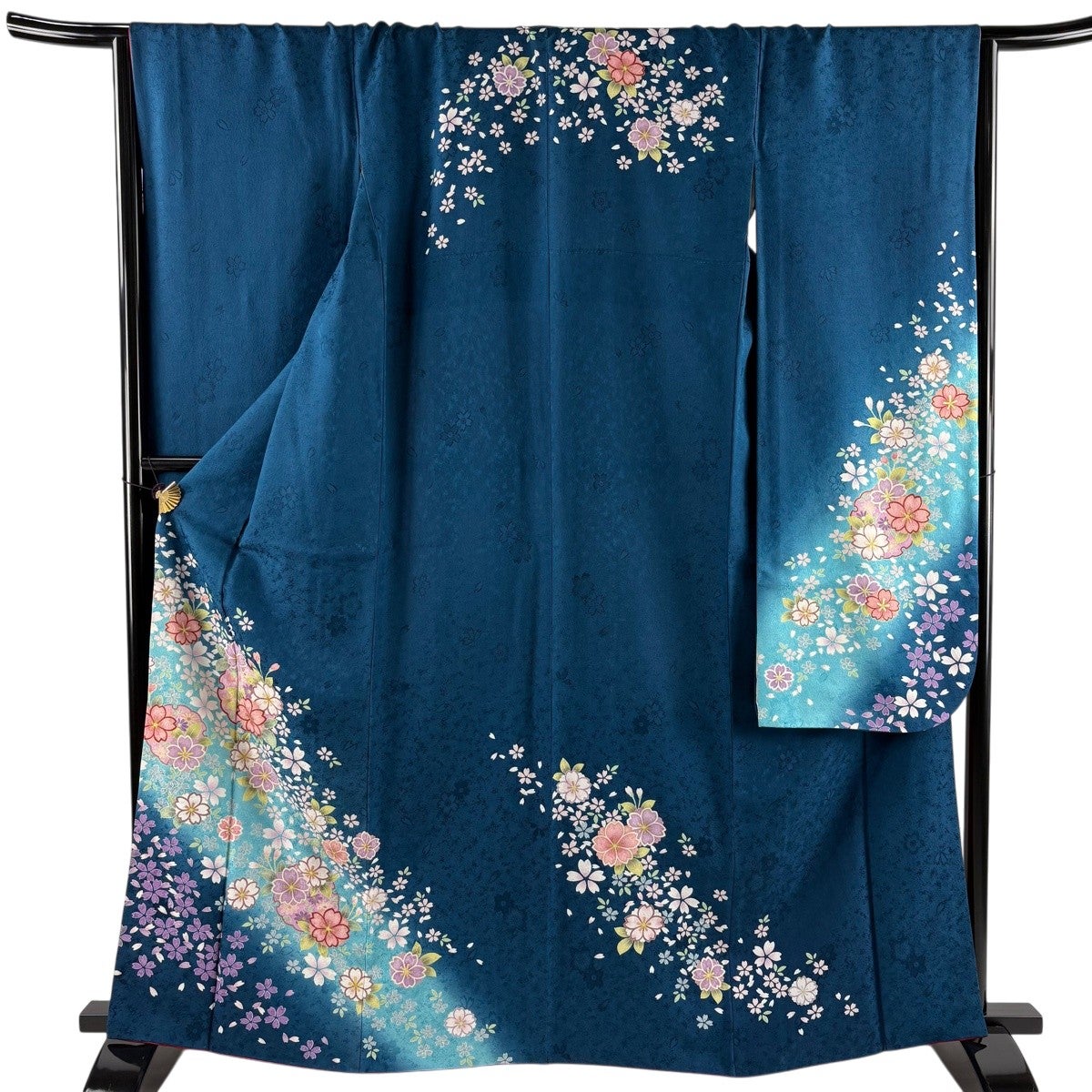振袖 身丈161cm 裄丈68cm L 袷 貝合わせ 桜 箔 金彩 青 正絹 秀品