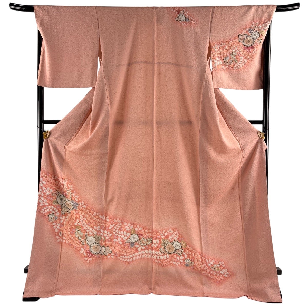 美品】 訪問着 身丈175.5cm 裄丈68.5cm L 袷 辻が花柄 藤 絞り ぼかし