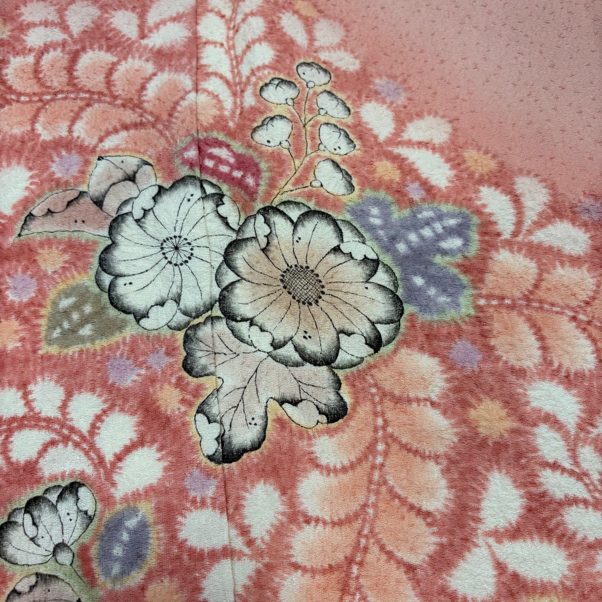 美品】 訪問着 身丈175.5cm 裄丈68.5cm L 袷 辻が花柄 藤 絞り ぼかし