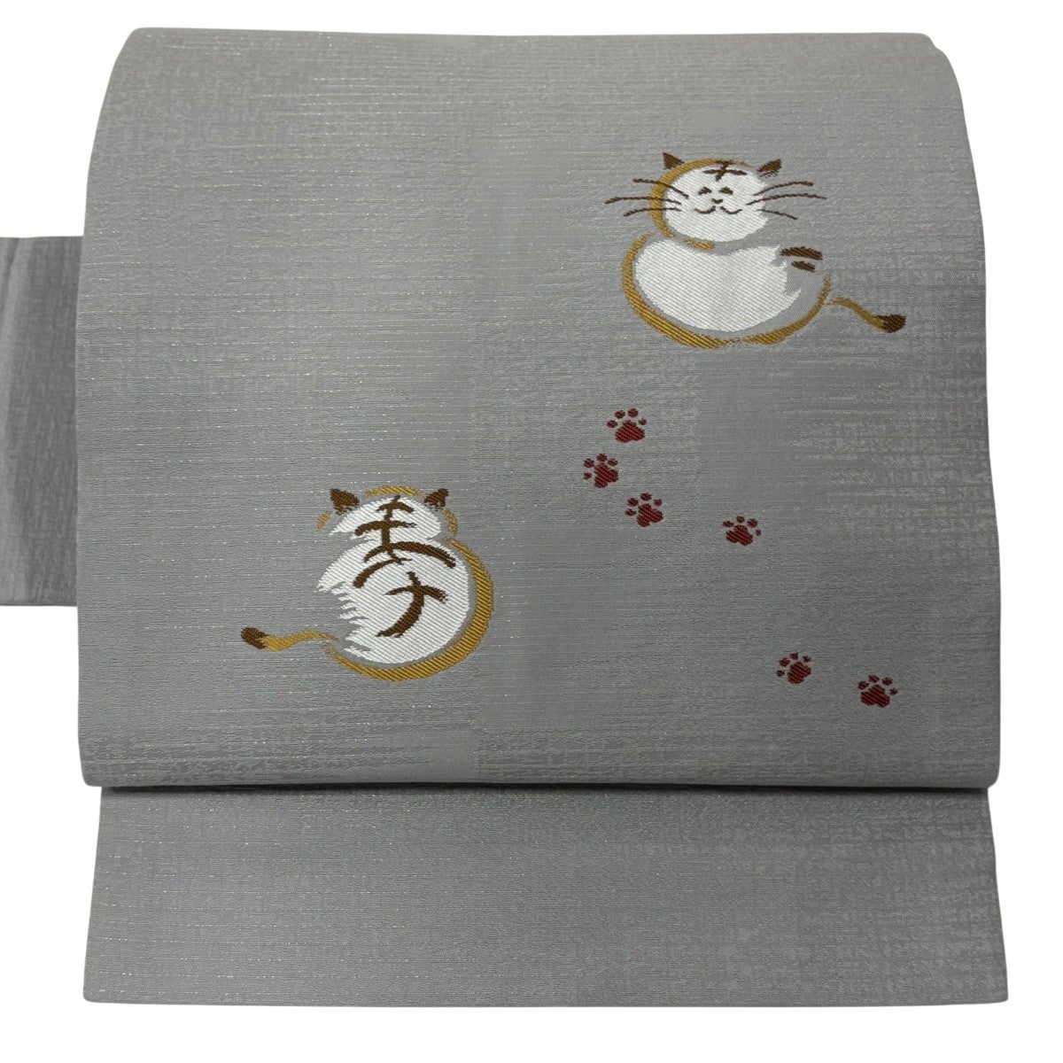 最終価格】 70%OFF 【美品】 名古屋帯 逸品 猫 銀糸 濃紫 正絹 K70