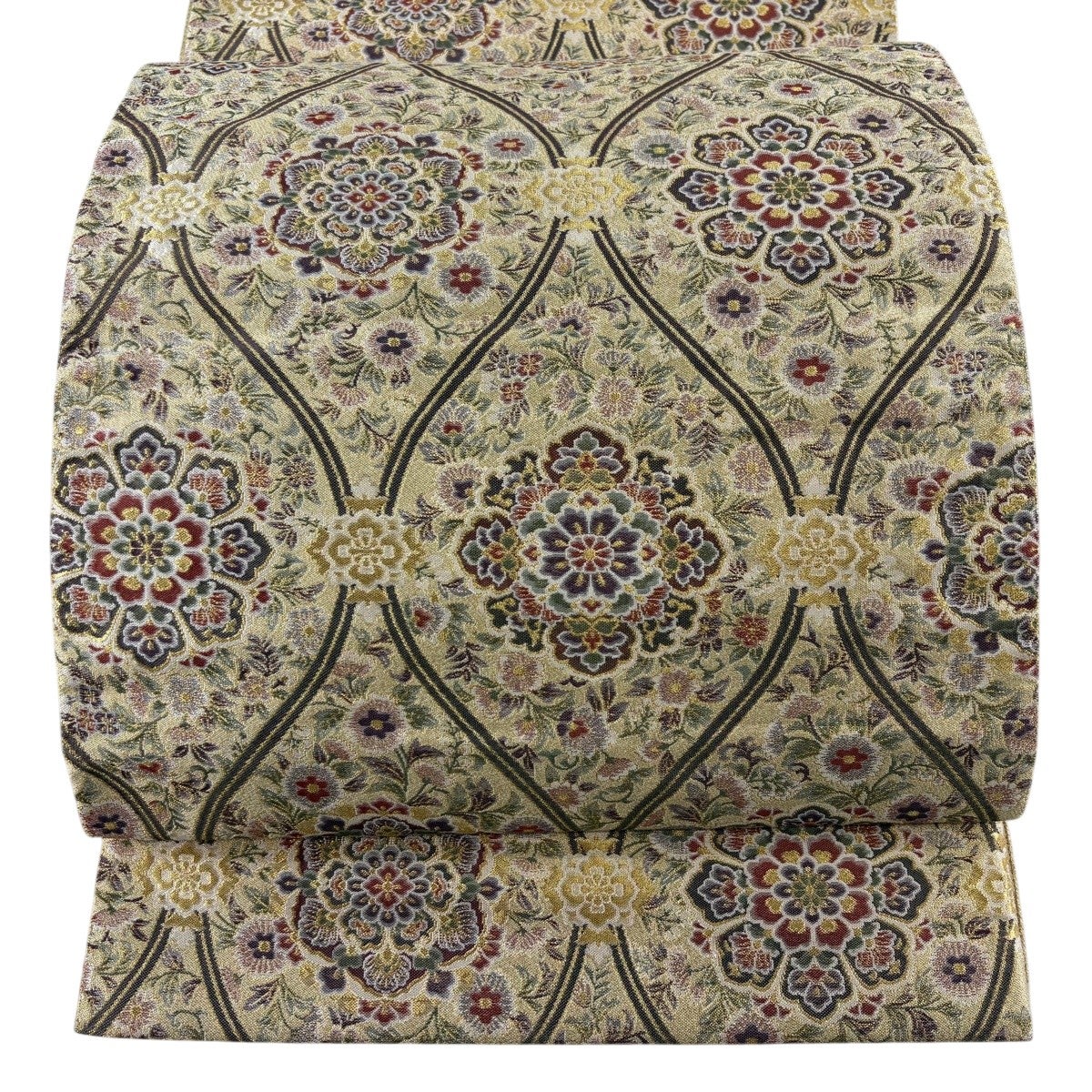 袋帯 逸品 立涌 華文 金糸 箔 ベージュ 六通 正絹｜中古・古着