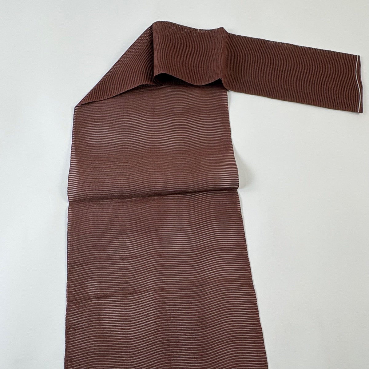 名古屋帯 優品 夏帯 絽 八寸名古屋帯 松葉仕立て よろけ縞 茶紫 正絹