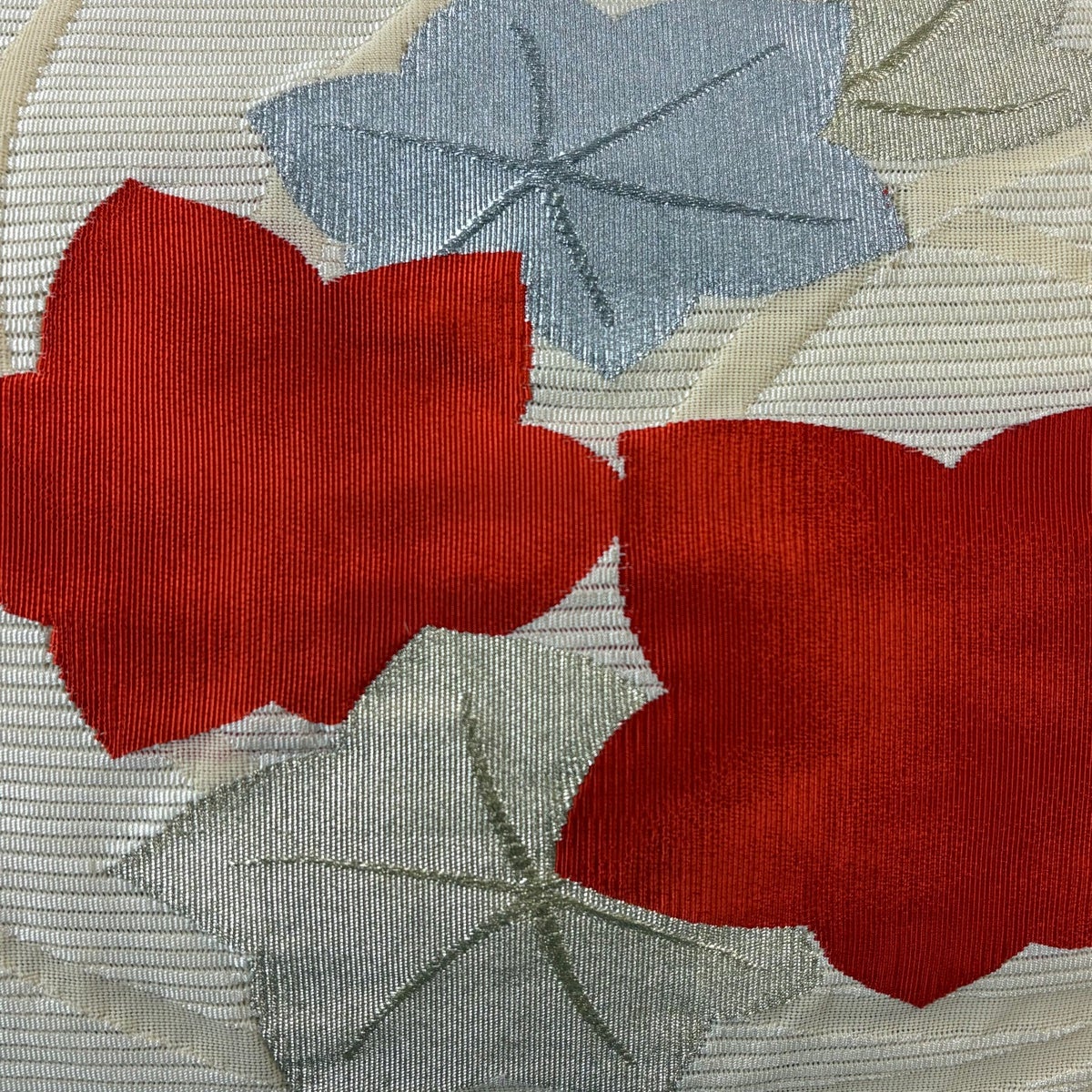 美品】 名古屋帯 優品 夏帯 絽 八寸名古屋帯 松葉仕立て 紅葉 金糸