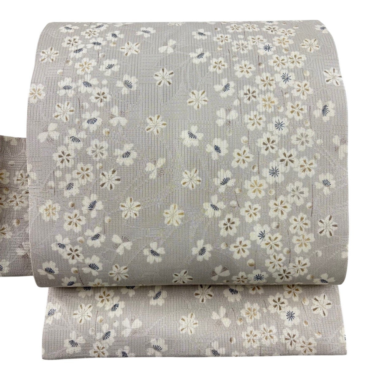 美品】 名古屋帯 名品 夏帯 絽 桜 地紋 灰色 正絹｜中古・古着