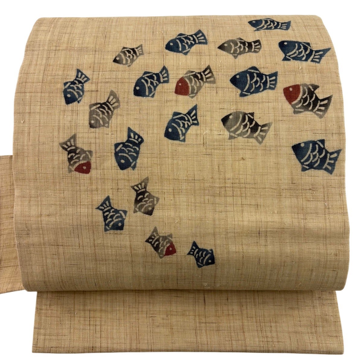 美品】 名古屋帯 名品 落款あり 夏帯 夏紬地 魚 薄茶色 麻｜中古・古着