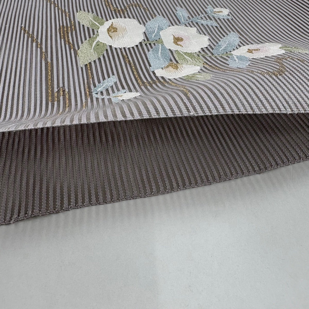 名古屋帯 名品 夏帯 絽 松葉仕立て 八寸名古屋帯 トンネル仕立て 草花