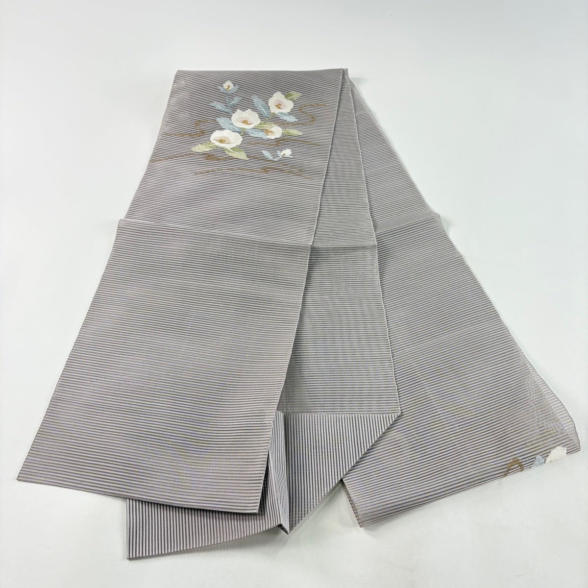 名古屋帯 名品 夏帯 絽 松葉仕立て 八寸名古屋帯 トンネル仕立て 草花