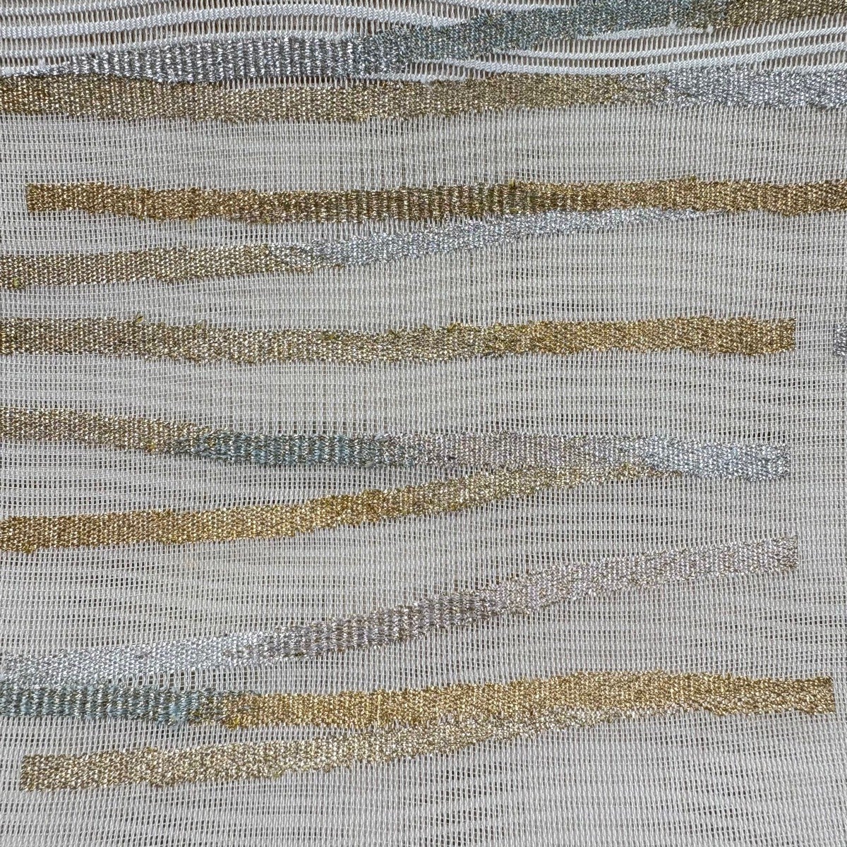名古屋帯 名品 夏帯 絽 幾何学模様 金銀糸 クリーム 正絹｜中古・古着