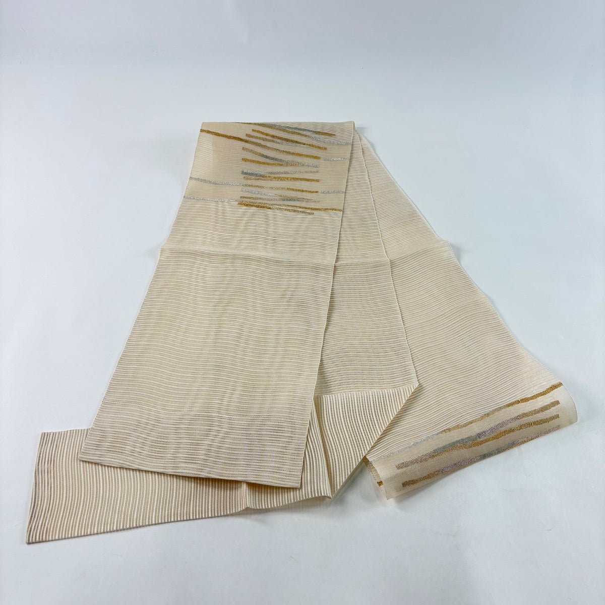 名古屋帯 名品 夏帯 絽 幾何学模様 金銀糸 クリーム 正絹｜中古・古着