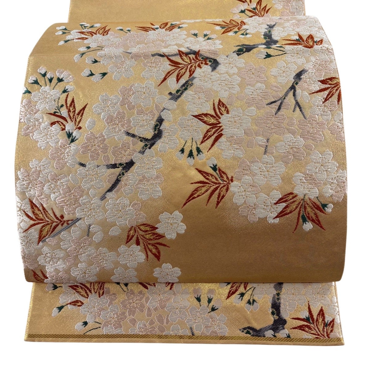 美品】 袋帯 名品 落款あり 本家加納 鳥丸文 花唐草 金糸 箔 金色 六通