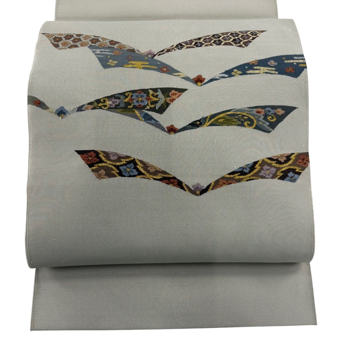美品】 名古屋帯 秀品 松葉仕立て 八寸名古屋帯 夏帯 絽 鳥 観世水