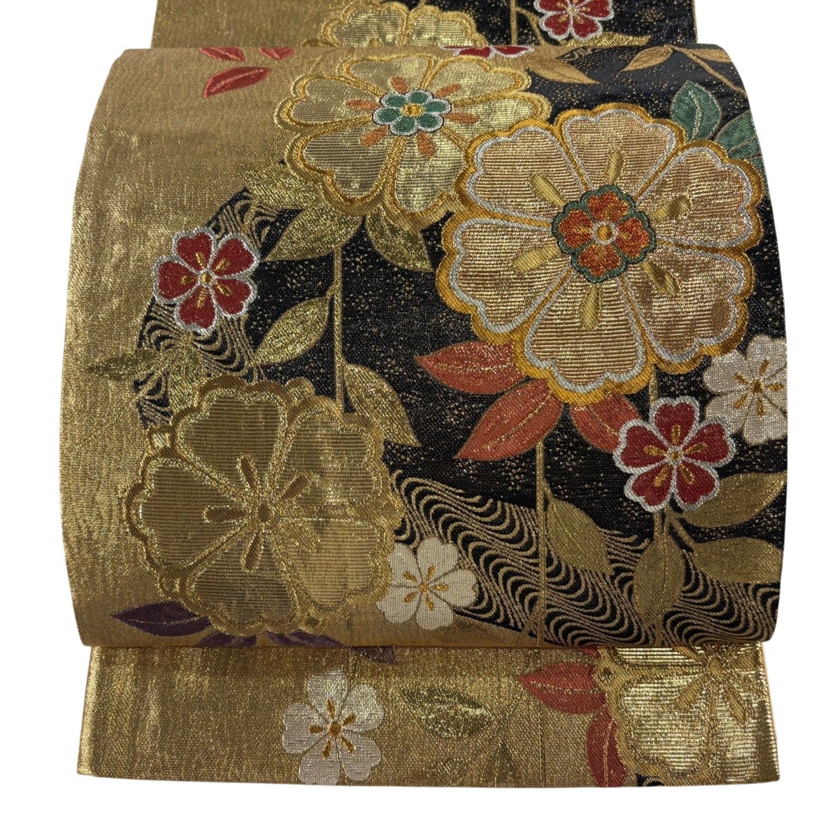 袋帯 秀品 尾長鶏 花 金銀糸 箔 金色 六通 正絹｜中古・古着