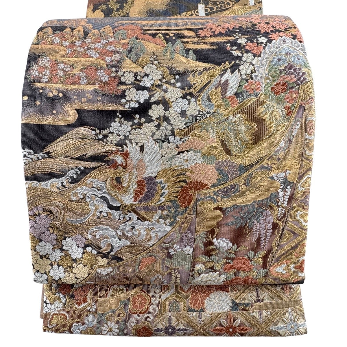 美品】 袋帯 秀品 京の祭時記 金糸 箔 灰色 お太鼓柄 正絹｜中古・古着