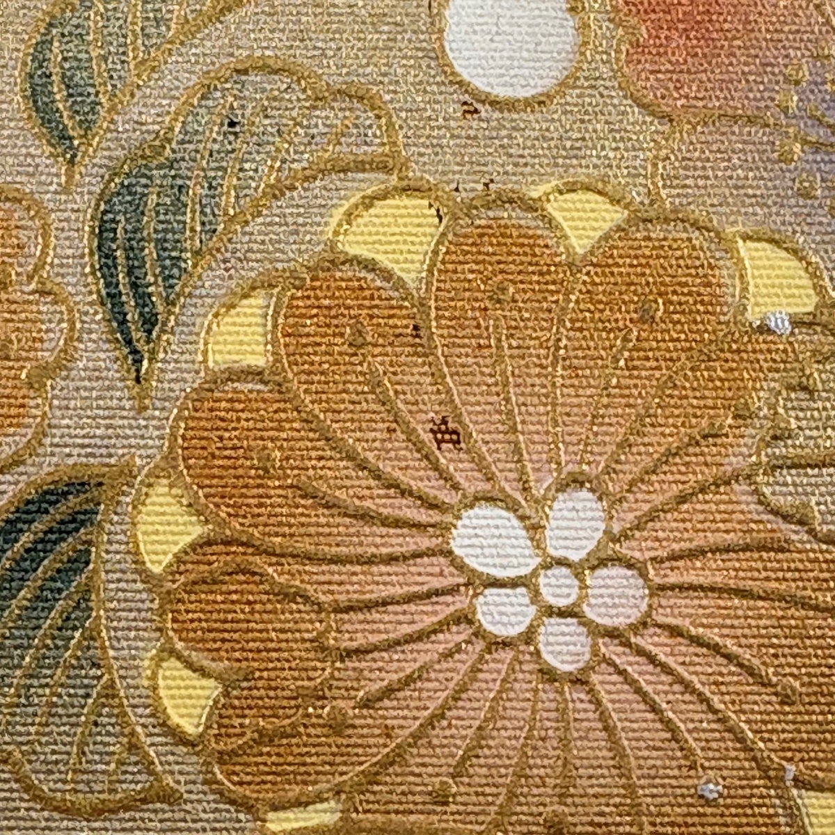 名古屋帯 秀品 扇面 草花 金銀彩 山吹茶色 正絹｜中古・古着