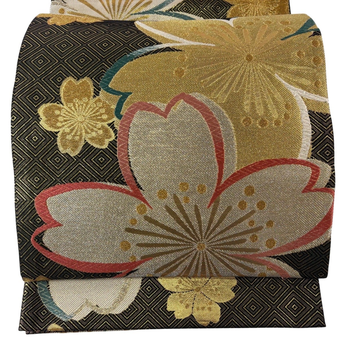 袋帯 秀品 桜 入子菱 金銀糸 箔 金色 六通 正絹｜中古・古着