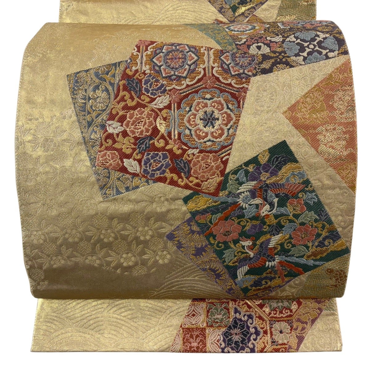 美品】 袋帯 秀品 華文 鳥 金糸 箔 金色 六通 正絹｜中古・古着