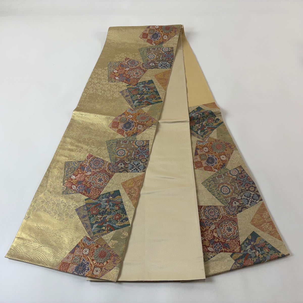美品】 袋帯 秀品 華文 鳥 金糸 箔 金色 六通 正絹｜中古・古着