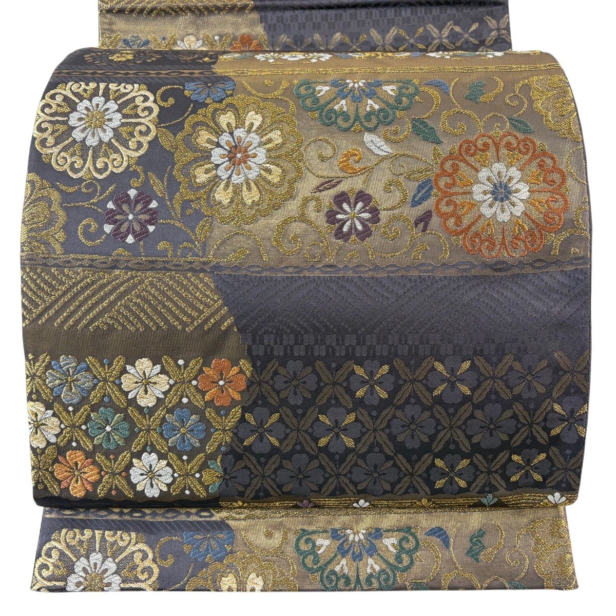美品】 袋帯 秀品 華文 鳥 金糸 箔 灰紫 六通 正絹｜中古・古着