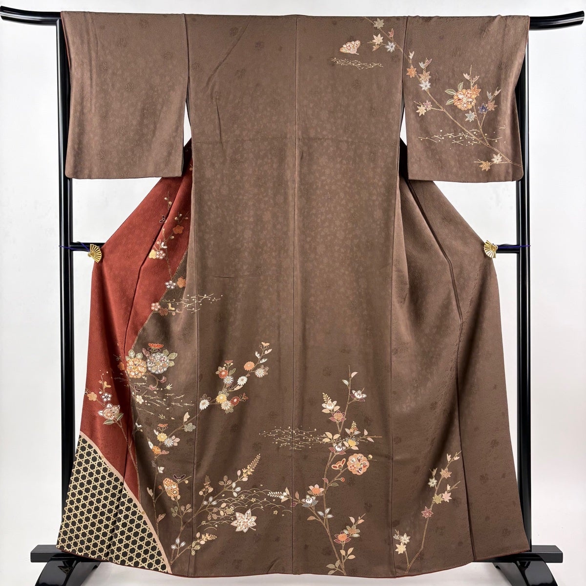 訪問着 身丈158.5cm 裄丈67cm M 袷 菊 小槌 金糸 金彩 紫 正絹 秀品 一