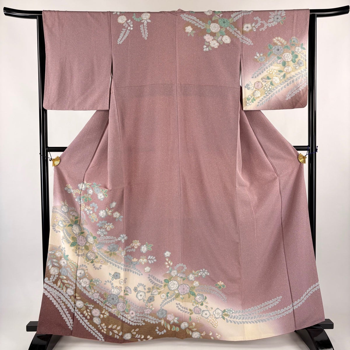 訪問着 身丈166cm 裄丈67.5cm L 袷 辻が花柄 波 金彩 絞り 赤茶 正絹