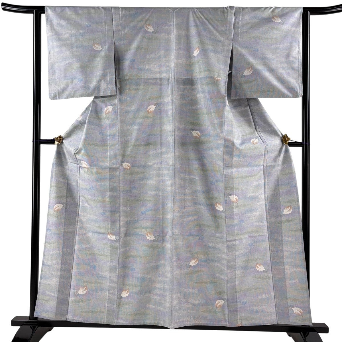 ★専用★単衣 紬 グレー ストライプ 身丈160.5cm 裄丈64cm お洒落 美品】 紬 身丈159.5cm 裄丈62.5cm S 単衣 やまと 葉柄 霞 青灰色 正絹