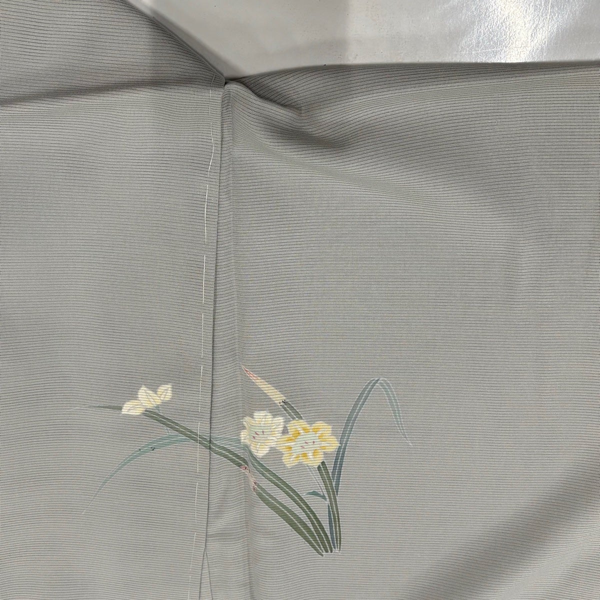 付下げ 身丈161.5cm 裄丈64cm M 薄物 絽 草花 灰色 正絹 秀品｜中古