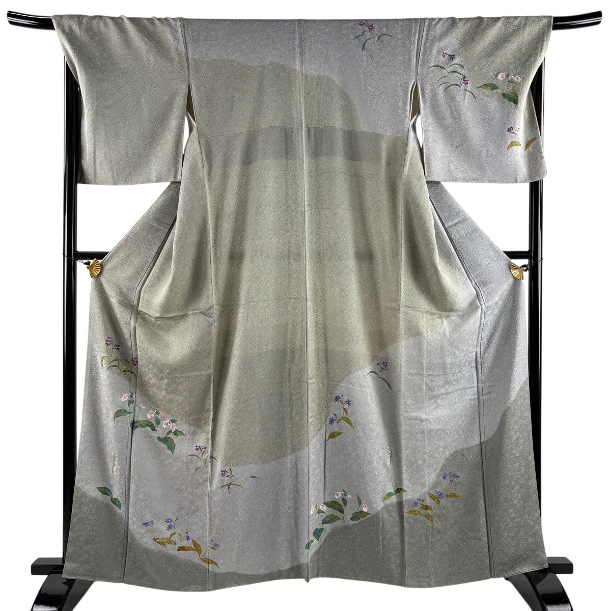 美品】 訪問着 身丈162cm 裄丈68.5cm L 袷 袋帯セット 落款あり 草花