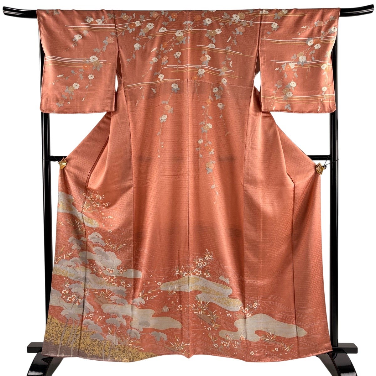 美品】 訪問着 身丈162cm 裄丈67cm M 袷 松 舟 金彩 ピンク 正絹 秀品