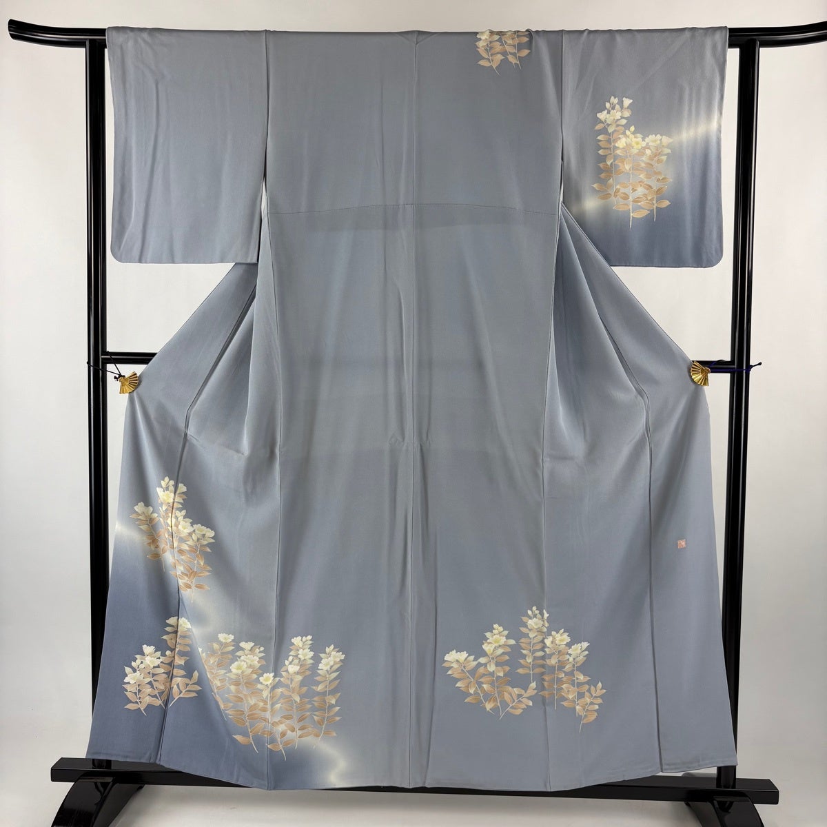 美品】 付下げ 身丈156cm 裄丈63.5cm S 袷 草花 刺繍 ぼかし 山吹茶色