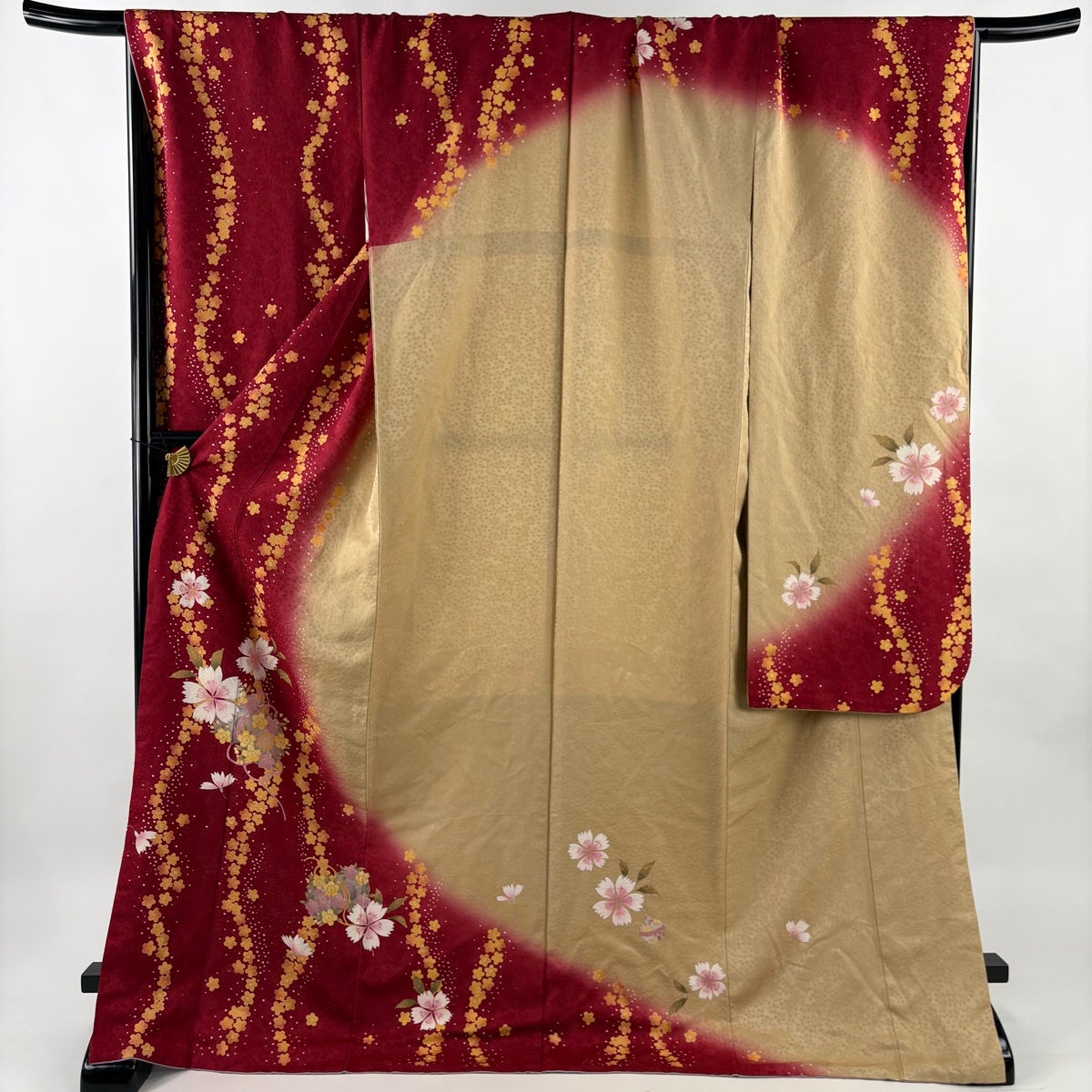振袖 身丈168cm 裄丈69cm L 袷 桜 流水 金通し 金彩 赤 正絹 名品