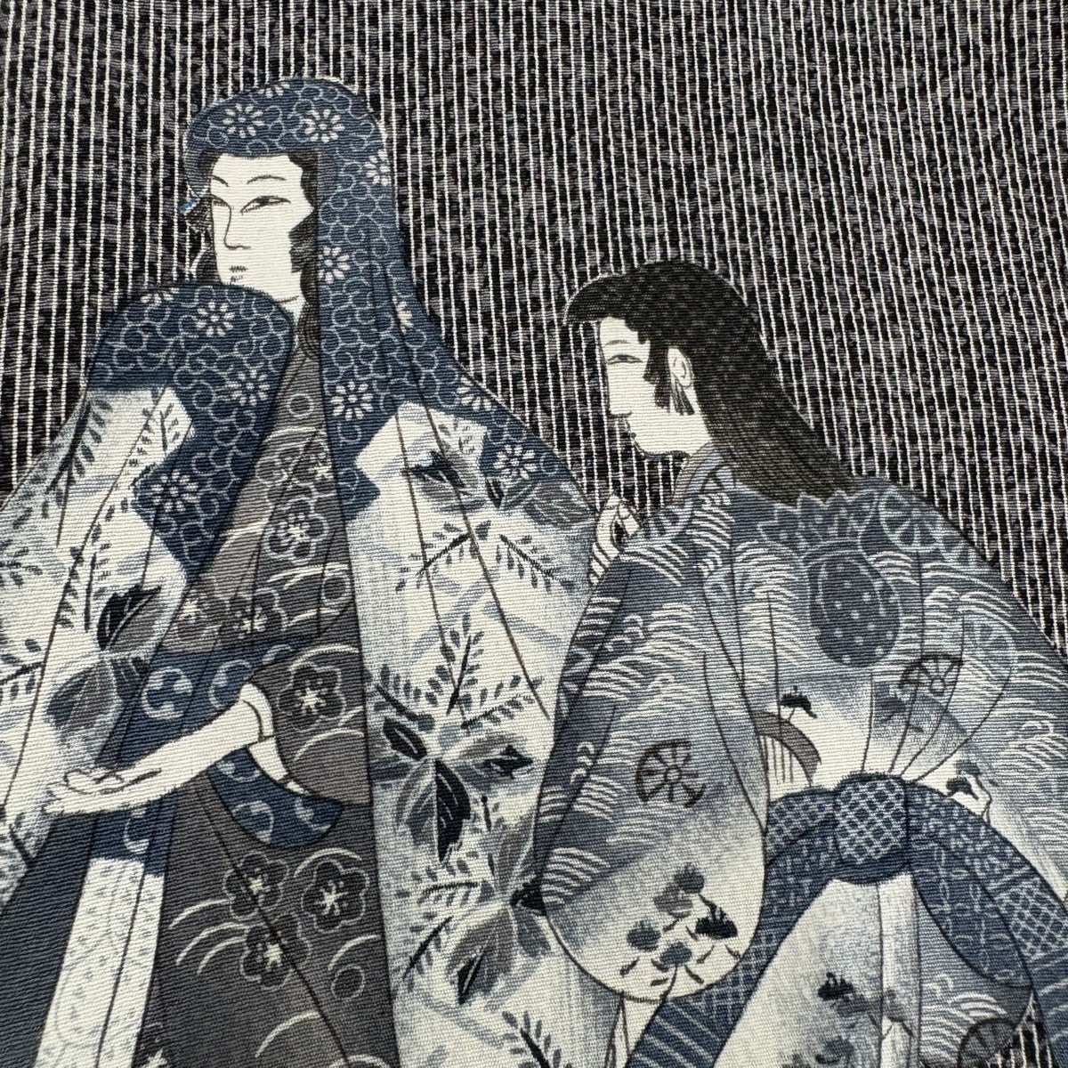 美品】 付下げ 身丈164cm 裄丈67cm M 袷 落款あり 人物 縦縞 黒灰 正絹