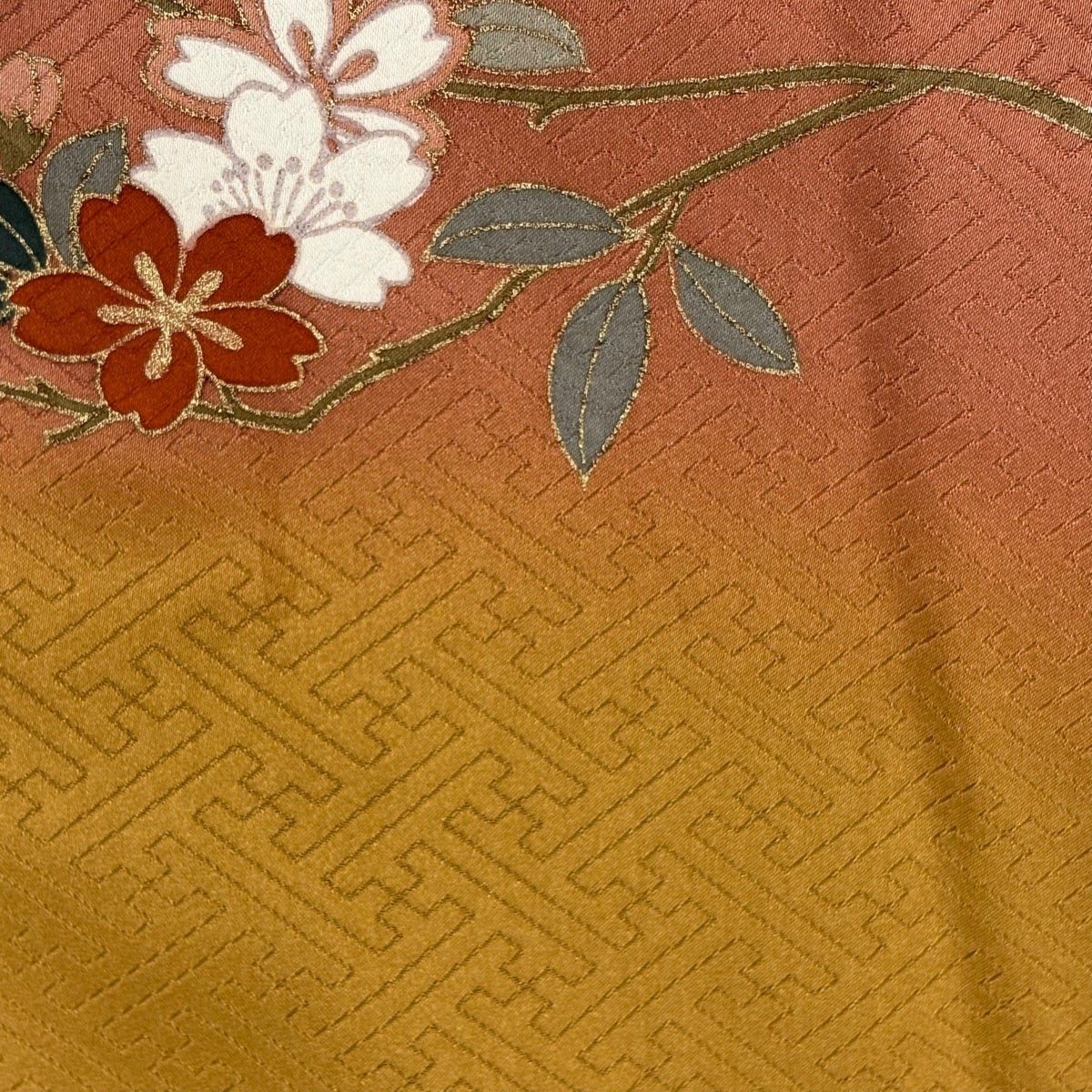 訪問着 身丈163cm 裄丈67cm M 袷 几帳 花鳥 刺繍 金糸 山吹茶色 正絹