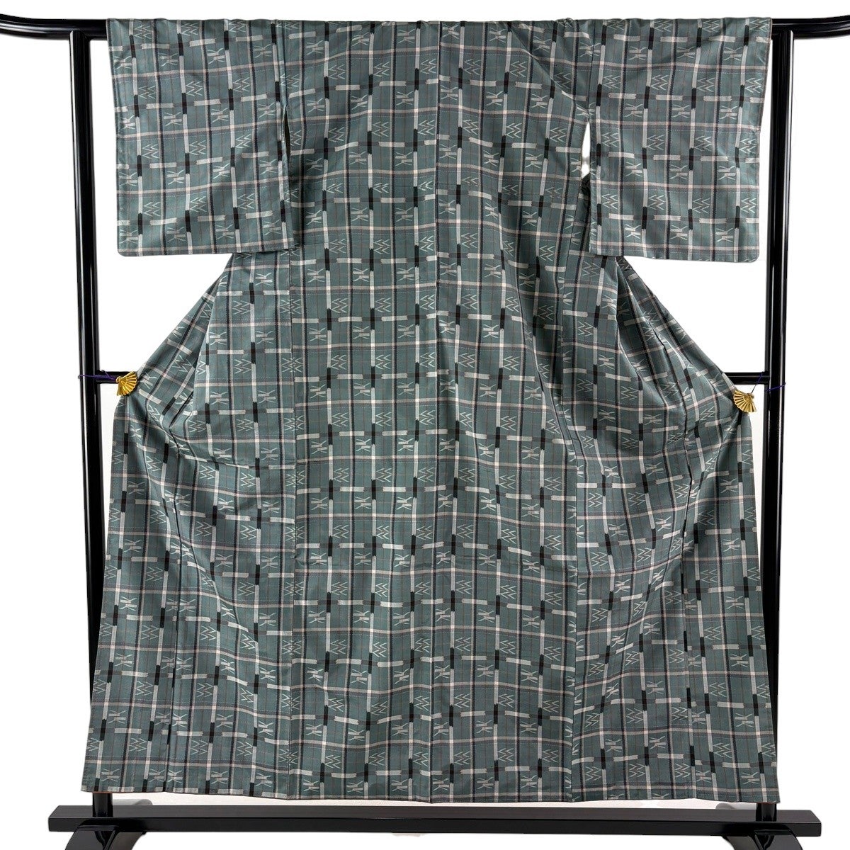 美品】 紬 身丈156cm 裄丈62cm S 袷 琉球かすり 草木染 証紙あり 格子