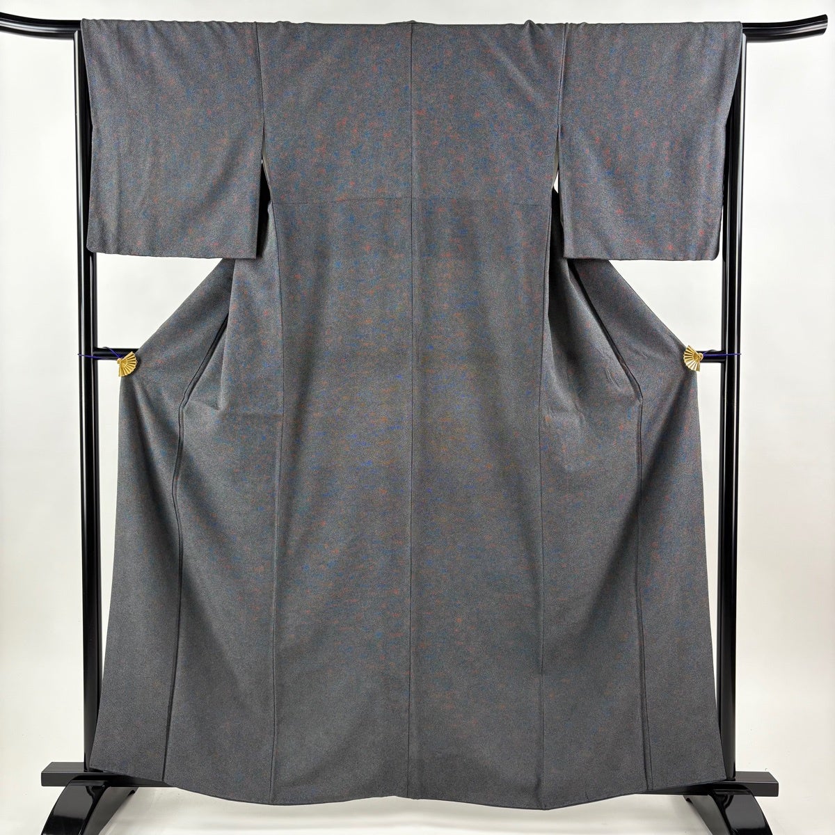 紬 身丈157.5cm 裄丈66cm M 袷 幾何学模様 墨色 正絹 秀品｜中古・古着