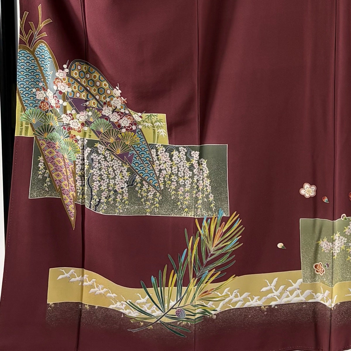 色留袖 身丈162cm 裄丈66.5cm M 袷 落款あり 松竹梅 枝垂れ桜 金銀彩