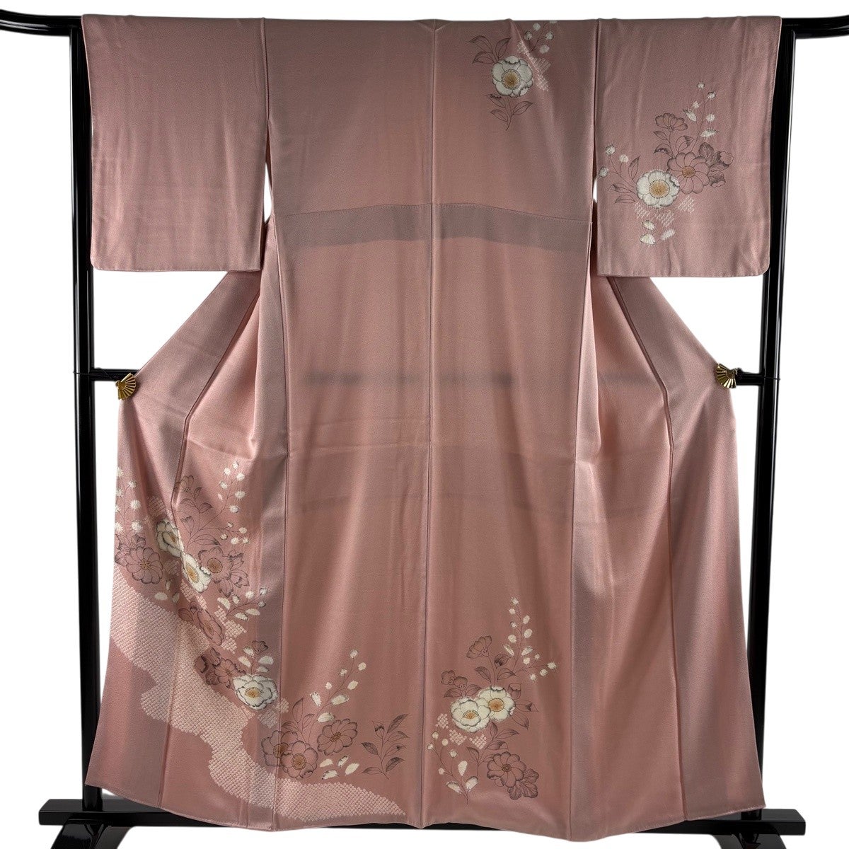 訪問着 美品 逸品 草花 流水 金糸 蘇州刺繍 薄緑 袷 身丈162.5cm 裄丈