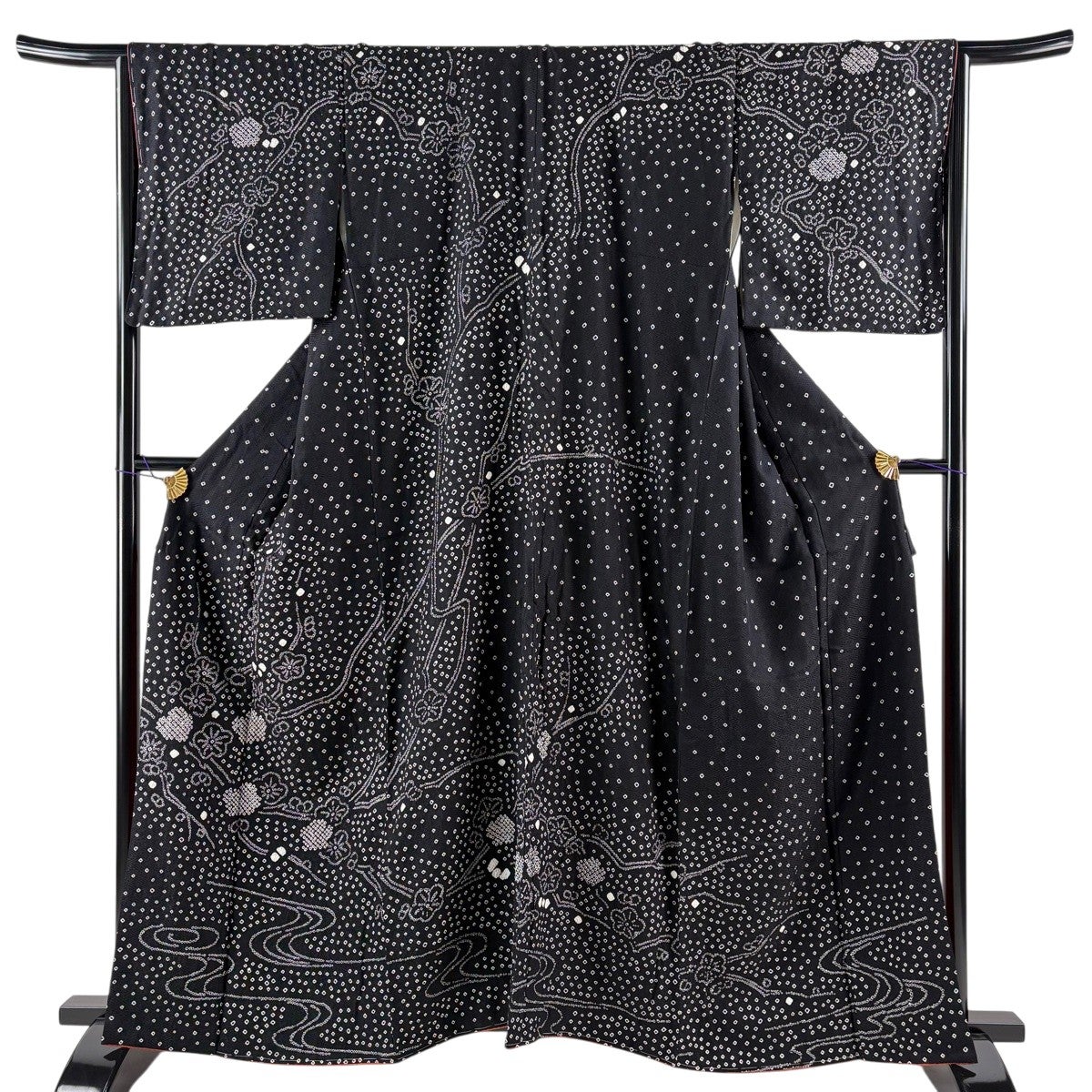 美品】 訪問着 身丈165cm 裄丈66cm M 袷 草花 地紋 金糸 刺繍 焦茶色