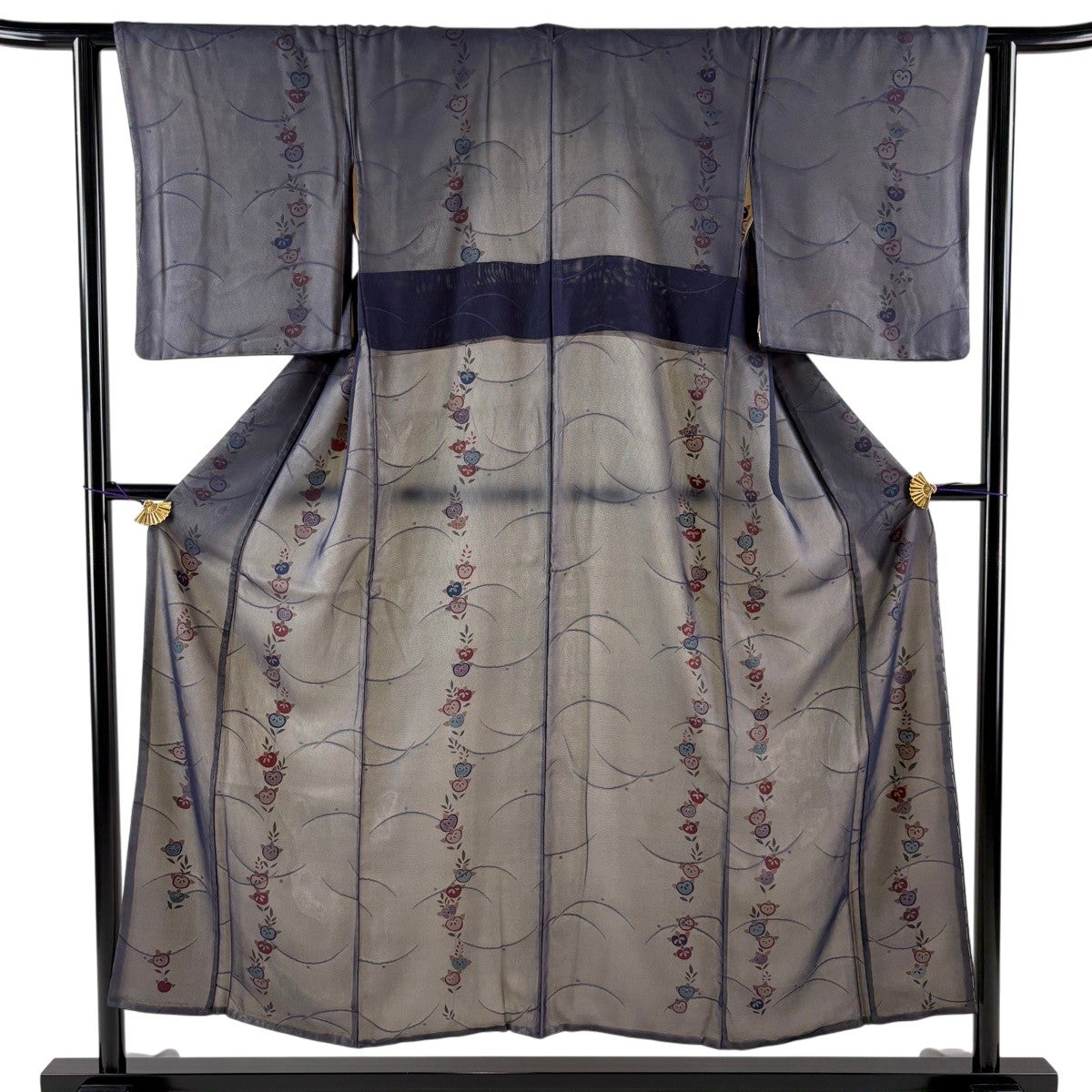 小紋 身丈151.5cm 裄丈63cm S 袷 橘 露芝 紺色 正絹 秀品｜中古・古着